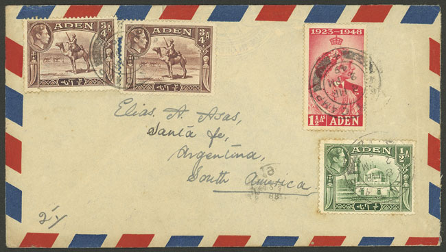 Lot 21 - aden postal history -  Guillermo Jalil - Philatino Auction # 2222 WORLDWIDE + ARGENTINA: Special June auction!