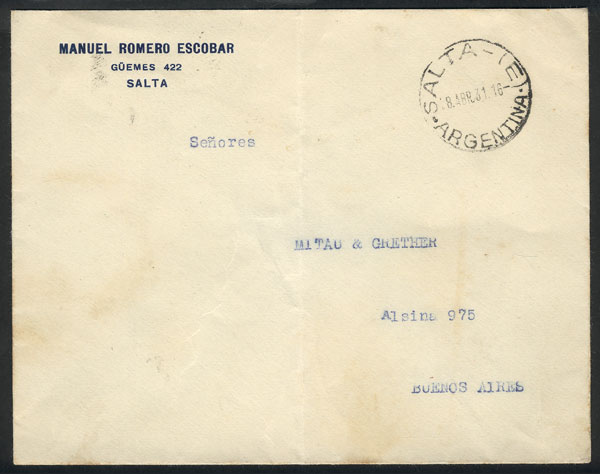 Lot 1516 - Argentina postal history -  Guillermo Jalil - Philatino Auction # 2304 ARGENTINA: 