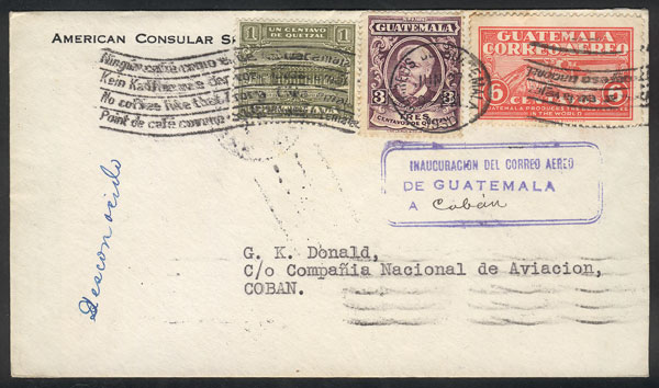 Lot 2381 - guatemala postal history -  Guillermo Jalil - Philatino Auction # 2317 WORLDWIDE + ARGENTINA: Special May auction