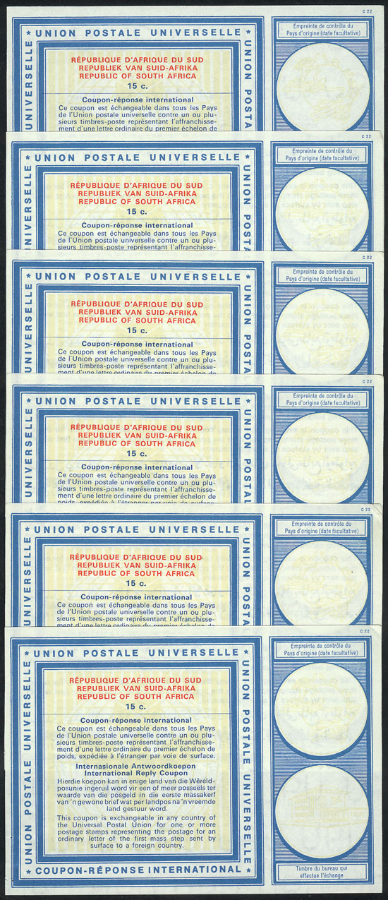 Lot 3205 - south africa international reply coupons -  Guillermo Jalil - Philatino Auction # 2317 WORLDWIDE + ARGENTINA: Special May auction