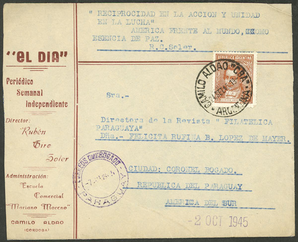 Lot 1315 - Argentina postal history - Guillermo Jalil - Philatino Auction # 2324 ARGENTINA: Lot 1315 - Argentina postal history - Guillermo Jalil - Philatino Auction # 2324 ARGENTINA: