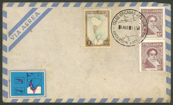 Lot 29 - ARGENTINE ANTARCTICA - ISLAS ORCADAS postal history - Guillermo Jalil - Philatino Auction # 2325 ARGENTINA: Special auction with very low starts and lots for collectors of every level! Lot 29 - ARGENTINE ANTARCTICA - ISLAS ORCADAS postal history - Guillermo Jalil - Philatino Auction # 2325 ARGENTINA: Special auction with very low starts and lots for collectors of every level!