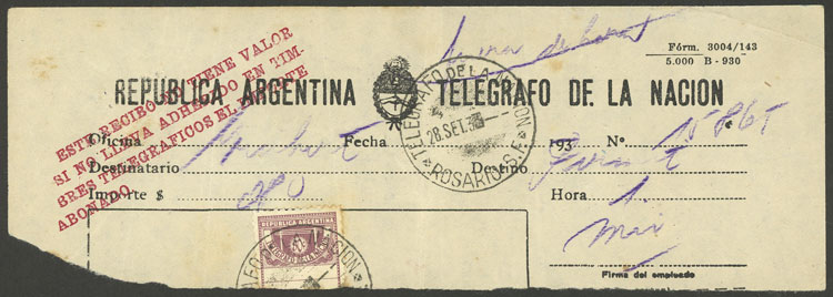 Lot 580 - Argentina telegraph stamps -  Guillermo Jalil - Philatino Auction # 2326 ARGENTINA: Small but powerful and fun auction!