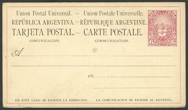 Lot 1367 - Argentina Postal stationery - Guillermo Jalil - Philatino Auction # 2339 ARGENTINA: Budget auction with very good material of all periods, including rarities! Lot 1367 - Argentina Postal stationery - Guillermo Jalil - Philatino Auction # 2339 ARGENTINA: Budget auction with very good material of all periods, including rarities!