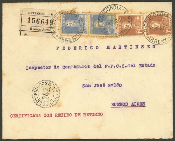 Lot 1404 - Argentina postal history -  Guillermo Jalil - Philatino Auction # 2339 ARGENTINA: Budget auction with very good material of all periods, including rarities!
