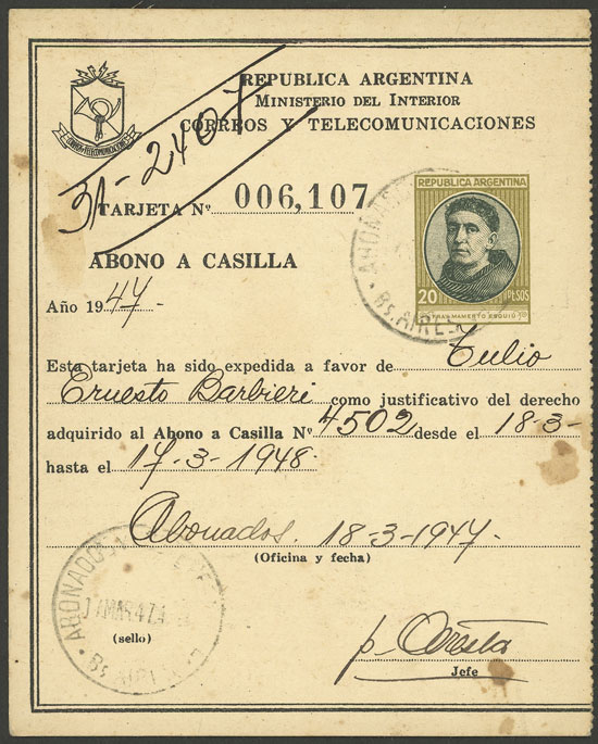 Lot 1301 - Argentina Postal stationery - Guillermo Jalil - Philatino Auction # 2335 ARGENTINA: General auction with very good material and very low starts! Lot 1301 - Argentina Postal stationery - Guillermo Jalil - Philatino Auction # 2335 ARGENTINA: General auction with very good material and very low starts!