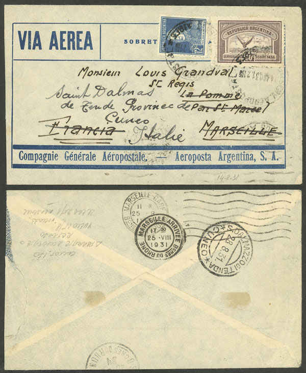 Lot 247 - Argentina POSTAL HISTORY - FLIGHTS - Guillermo Jalil - Philatino Auction # 2338 ARGENTINA: Special October auction Lot 247 - Argentina POSTAL HISTORY - FLIGHTS - Guillermo Jalil - Philatino Auction # 2338 ARGENTINA: Special October auction