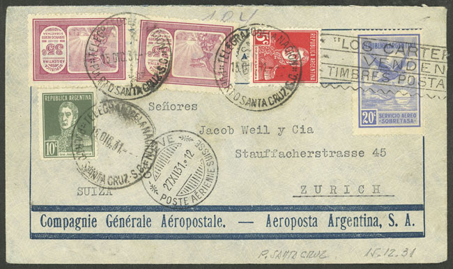 Lot 249 - Argentina POSTAL HISTORY - FLIGHTS - Guillermo Jalil - Philatino Auction # 2338 ARGENTINA: Special October auction Lot 249 - Argentina POSTAL HISTORY - FLIGHTS - Guillermo Jalil - Philatino Auction # 2338 ARGENTINA: Special October auction