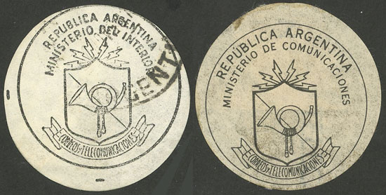 Lot 1317 - Argentina telegraph seals - Guillermo Jalil - Philatino Auction # 2339 ARGENTINA: General auction with material of all periods, including rarities Lot 1317 - Argentina telegraph seals - Guillermo Jalil - Philatino Auction # 2339 ARGENTINA: General auction with material of all periods, including rarities