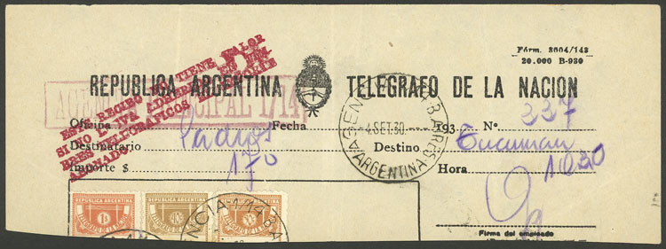 Lot 1160 - Argentina telegraph stamps -  Guillermo Jalil - Philatino Auction # 2347 ARGENTINA: 