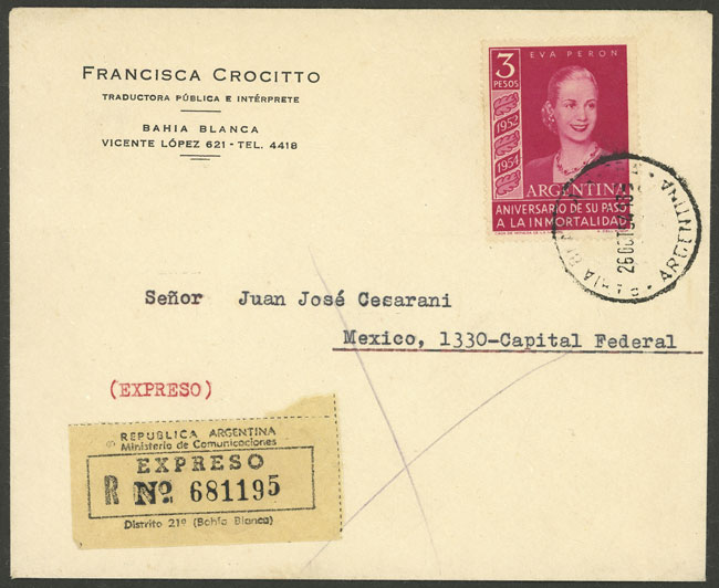 Lot 1425 - Argentina postal history -  Guillermo Jalil - Philatino Auction # 2348 ARGENTINA: General auction with material of all periods, including rarities