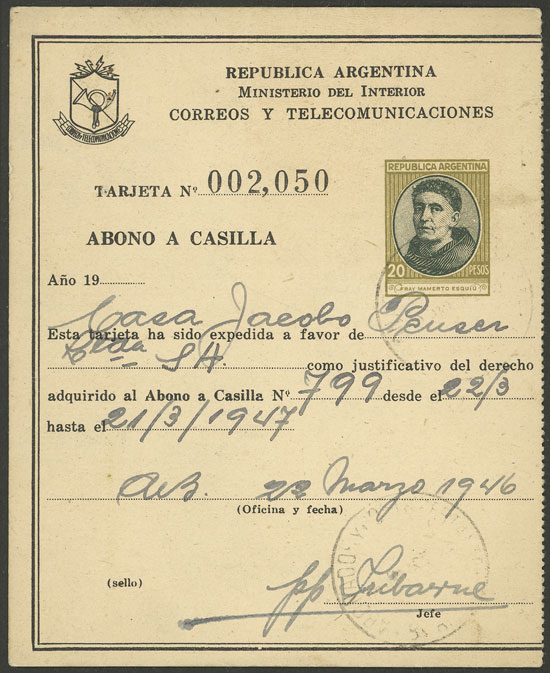 Lot 1306 - Argentina Postal stationery - Guillermo Jalil - Philatino Auction # 2348 ARGENTINA: General auction with material of all periods, including rarities Lot 1306 - Argentina Postal stationery - Guillermo Jalil - Philatino Auction # 2348 ARGENTINA: General auction with material of all periods, including rarities