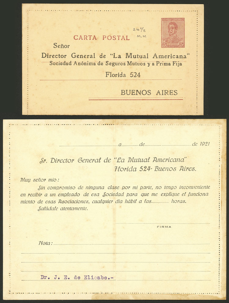 Lot 1313 - Argentina Postal stationery - Guillermo Jalil - Philatino Auction # 2348 ARGENTINA: General auction with material of all periods, including rarities Lot 1313 - Argentina Postal stationery - Guillermo Jalil - Philatino Auction # 2348 ARGENTINA: General auction with material of all periods, including rarities