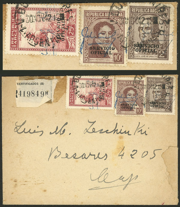 Lot 1271 - Argentina official stamps - postal history -  Guillermo Jalil - Philatino Auction # 2348 ARGENTINA: General auction with material of all periods, including rarities