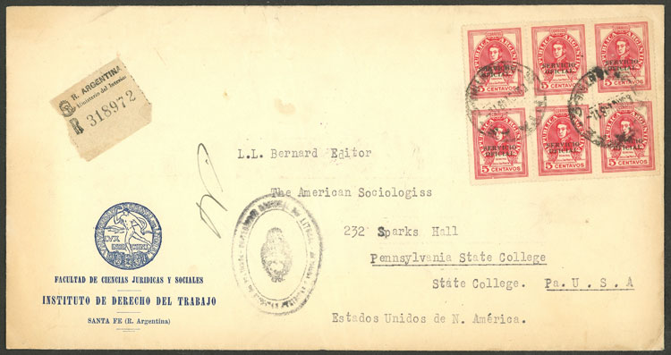Lot 1285 - Argentina official stamps - postal history -  Guillermo Jalil - Philatino Auction # 2348 ARGENTINA: General auction with material of all periods, including rarities