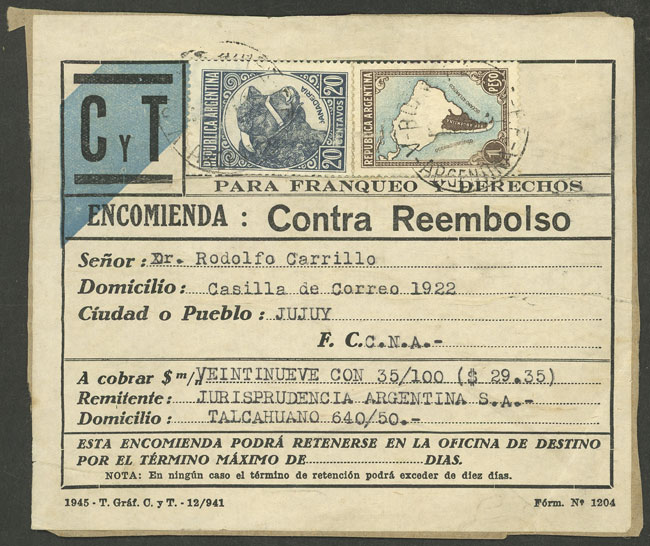 Lot 1383 - Argentina postal history -  Guillermo Jalil - Philatino Auction # 2401 ARGENTINA: 