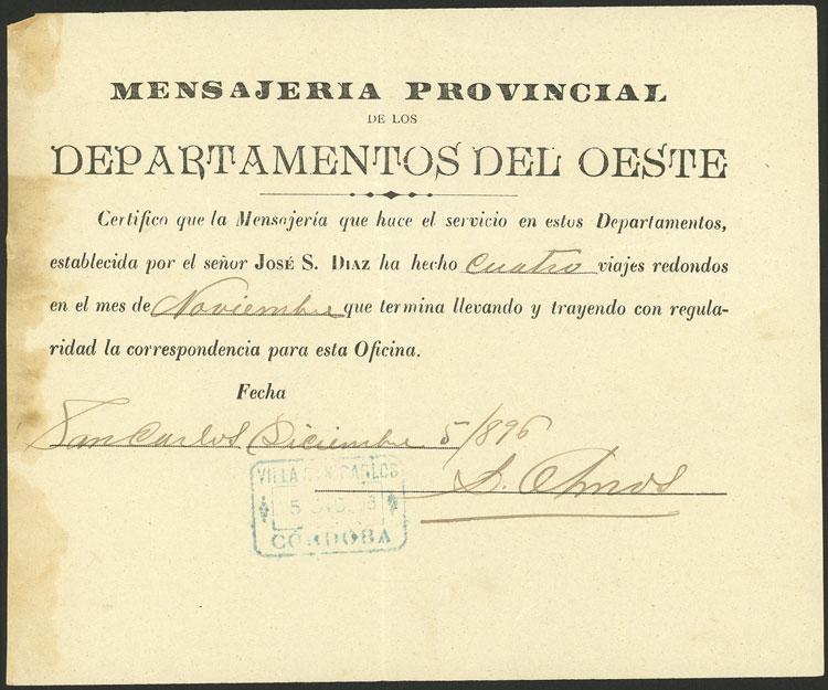 Lot 261 - Argentina postal history -  Guillermo Jalil - Philatino Auction # 2404 ARGENTINA: Special February auction (2nd part)