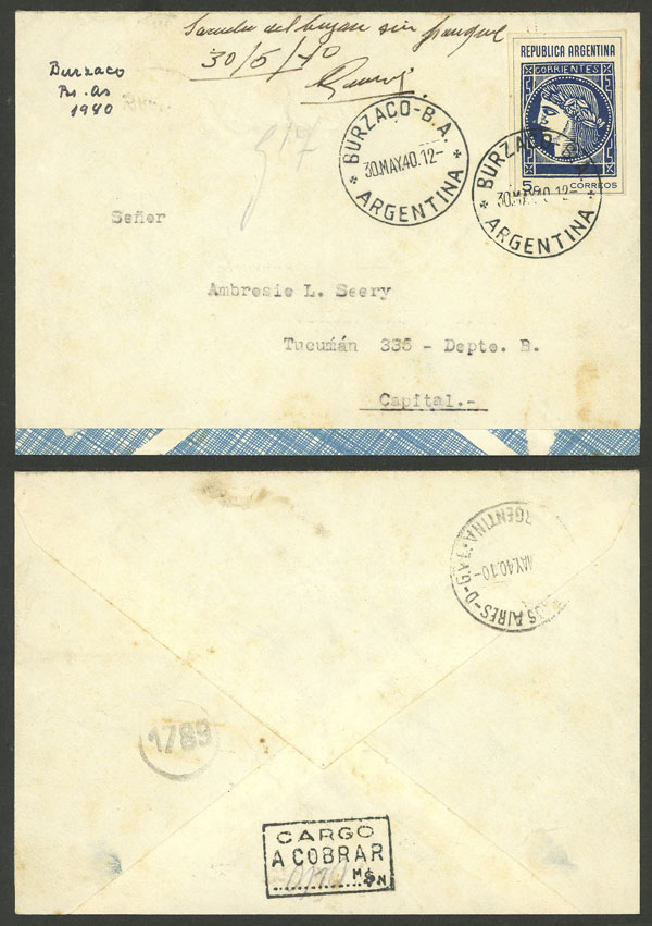 Lot 1002 - Argentina postal history - Guillermo Jalil - Philatino Auction # 2405 ARGENTINA: Lot 1002 - Argentina postal history - Guillermo Jalil - Philatino Auction # 2405 ARGENTINA: