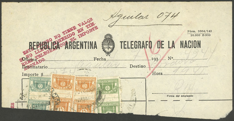 Lot 1346 - Argentina telegraph stamps -  Guillermo Jalil - Philatino Auction # 2414 ARGENTINA: Super-economy auction with many interesting lots with VERY LOW PRICES!