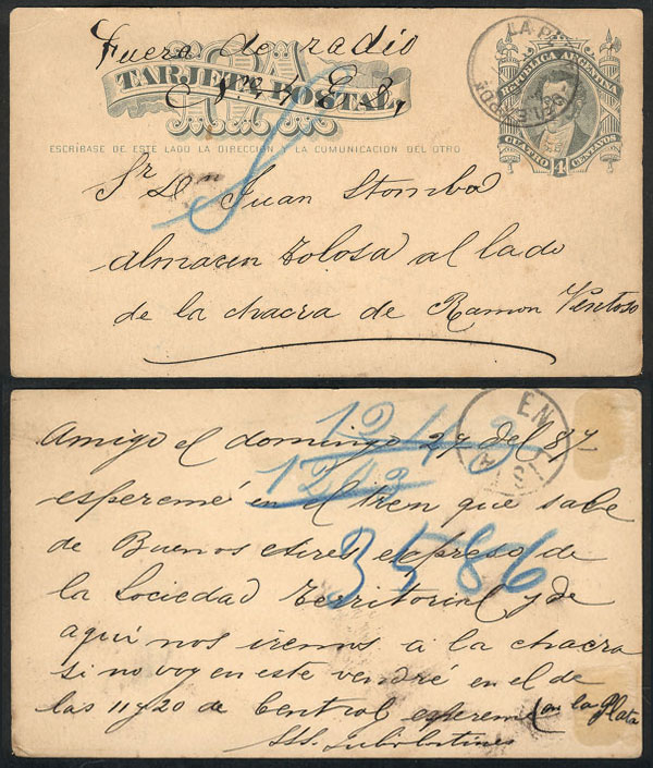 Lot 860 - Argentina postal history - Guillermo Jalil - Philatino Auction # 2416 ARGENTINA: Very good selection of interesting lots with very low prices! Lot 860 - Argentina postal history - Guillermo Jalil - Philatino Auction # 2416 ARGENTINA: Very good selection of interesting lots with very low prices!