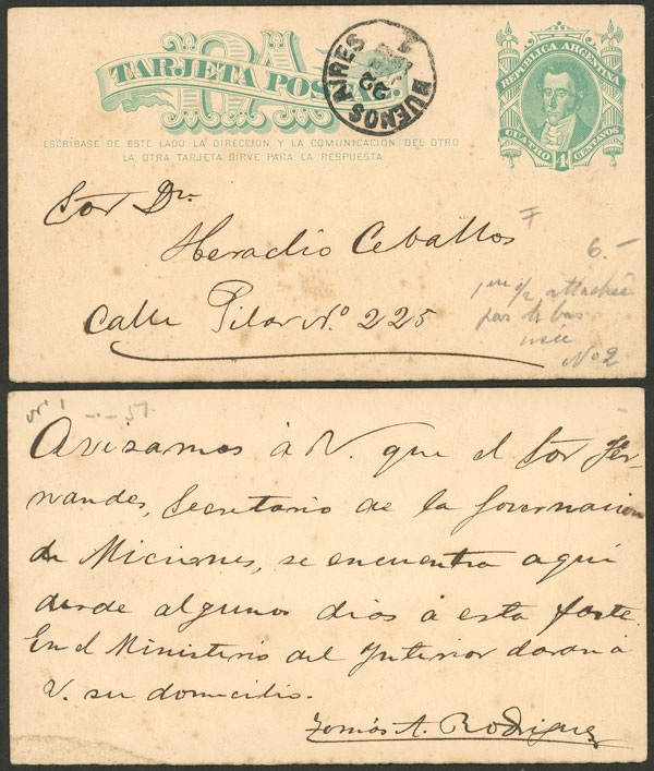 Lot 1492 - Argentina Postal stationery - Guillermo Jalil - Philatino Auction # 2418 ARGENTINA: General auction with very low starts, including many rarities! Lot 1492 - Argentina Postal stationery - Guillermo Jalil - Philatino Auction # 2418 ARGENTINA: General auction with very low starts, including many rarities!