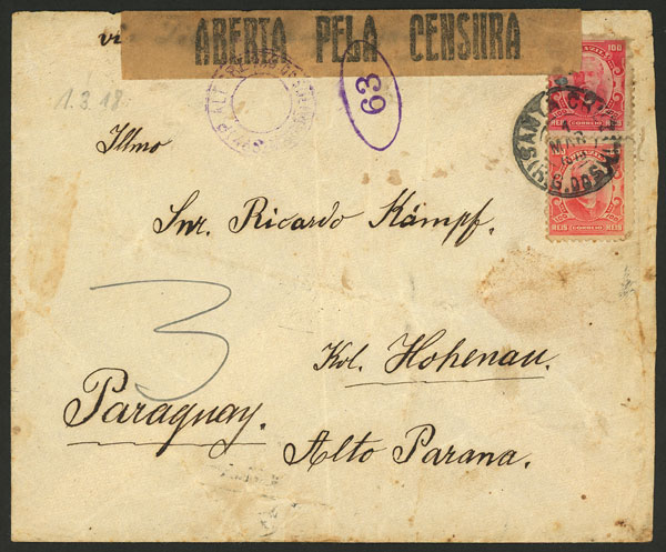 Lot 512 - brazil postal history - Guillermo Jalil - Philatino Auction # 2419 WORLDWIDE + ARGENTINA: Special May auction Lot 512 - brazil postal history - Guillermo Jalil - Philatino Auction # 2419 WORLDWIDE + ARGENTINA: Special May auction