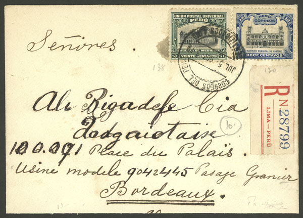 Lot 1326 - Peru postal history -  Guillermo Jalil - Philatino Auction # 2419 WORLDWIDE + ARGENTINA: Special May auction