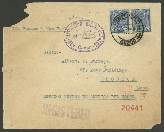 Lot 1335 - Peru postal history -  Guillermo Jalil - Philatino Auction # 2419 WORLDWIDE + ARGENTINA: Special May auction