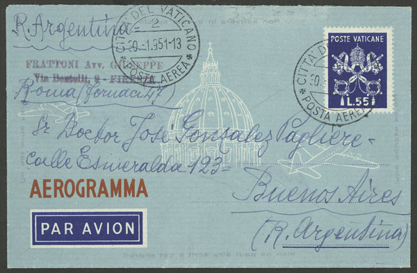 Lot 1545 - vatican postal history - Guillermo Jalil - Philatino Auction # 2419 WORLDWIDE + ARGENTINA: Special May auction Lot 1545 - vatican postal history - Guillermo Jalil - Philatino Auction # 2419 WORLDWIDE + ARGENTINA: Special May auction