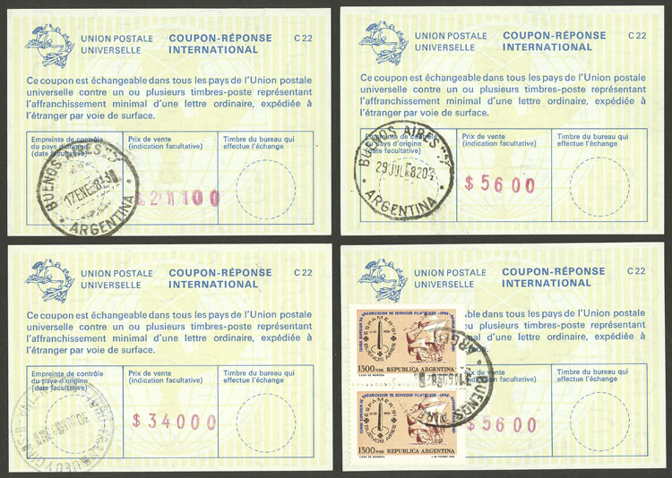 Lot 198 - Argentina international reply coupons -  Guillermo Jalil - Philatino Auction # 2419 WORLDWIDE + ARGENTINA: Special May auction