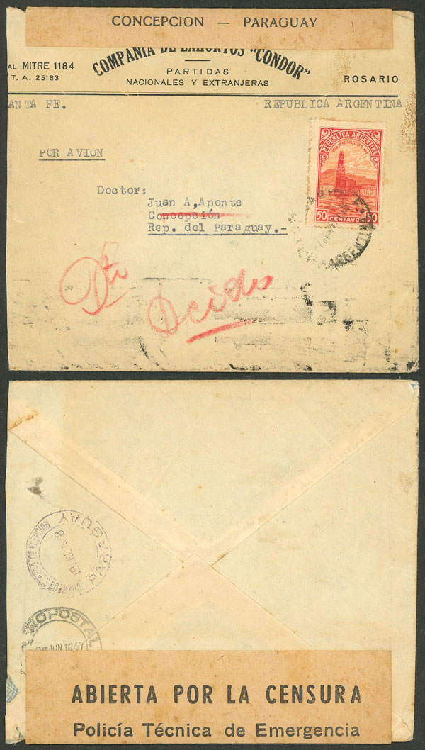 Lot 1308 - Paraguay postal history - Guillermo Jalil - Philatino Auction # 2419 WORLDWIDE + ARGENTINA: Special May auction Lot 1308 - Paraguay postal history - Guillermo Jalil - Philatino Auction # 2419 WORLDWIDE + ARGENTINA: Special May auction