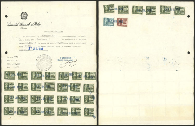 Lot 1105 - Italy revenue stamps - Guillermo Jalil - Philatino Auction # 2419 WORLDWIDE + ARGENTINA: Special May auction Lot 1105 - Italy revenue stamps - Guillermo Jalil - Philatino Auction # 2419 WORLDWIDE + ARGENTINA: Special May auction
