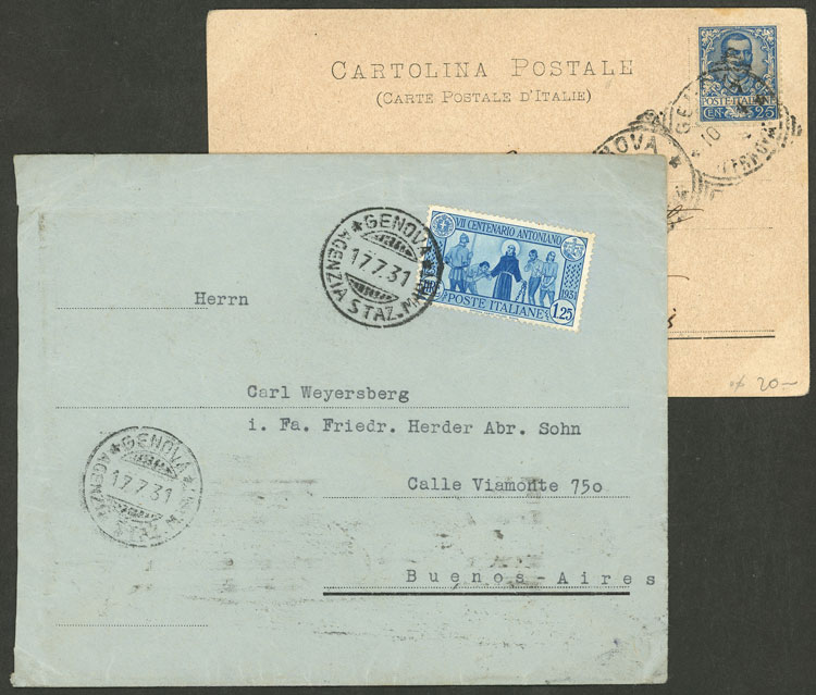 Lot 1038 - Italy postal history - Guillermo Jalil - Philatino Auction # 2419 WORLDWIDE + ARGENTINA: Special May auction Lot 1038 - Italy postal history - Guillermo Jalil - Philatino Auction # 2419 WORLDWIDE + ARGENTINA: Special May auction
