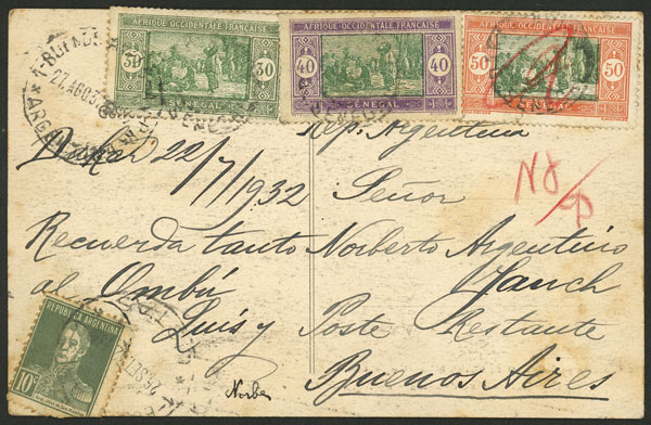 Lot 1415 - senegal postal history - Guillermo Jalil - Philatino Auction # 2419 WORLDWIDE + ARGENTINA: Special May auction Lot 1415 - senegal postal history - Guillermo Jalil - Philatino Auction # 2419 WORLDWIDE + ARGENTINA: Special May auction