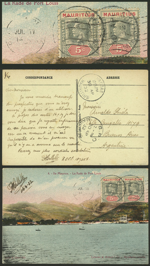 Lot 1205 - Mauritius postal history - Guillermo Jalil - Philatino Auction # 2419 WORLDWIDE + ARGENTINA: Special May auction Lot 1205 - Mauritius postal history - Guillermo Jalil - Philatino Auction # 2419 WORLDWIDE + ARGENTINA: Special May auction