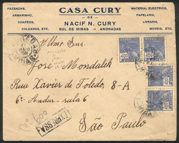 Lot 598 - brazil postal history -  Guillermo Jalil - Philatino Auction # 2419 WORLDWIDE + ARGENTINA: Special May auction