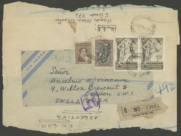 Lot 195 - Argentina postal history -  Guillermo Jalil - Philatino Auction # 2420 ARGENTINA: Special June auction