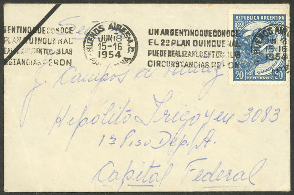 Lot 1337 - Argentina postal history -  Guillermo Jalil - Philatino Auction # 2425 ARGENTINA: Super-economy auction with many interesting lots with VERY LOW PRICES!