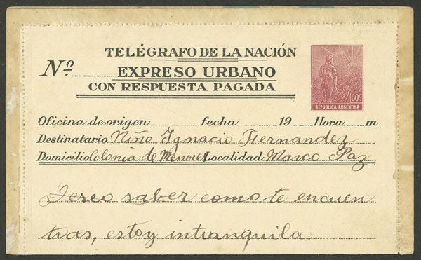 Lot 945 - Argentina Postal stationery - Guillermo Jalil - Philatino Auction # 2502 ARGENTINA: Budget auction with very good material of all periods, including rarities! Lot 945 - Argentina Postal stationery - Guillermo Jalil - Philatino Auction # 2502 ARGENTINA: Budget auction with very good material of all periods, including rarities!