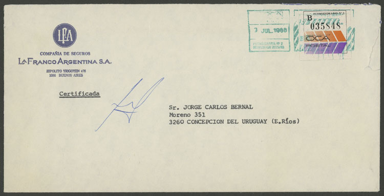 Lot 1582 - Argentina postal history - Guillermo Jalil - Philatino Auction # 2511 ARGENTINA: Lot 1582 - Argentina postal history - Guillermo Jalil - Philatino Auction # 2511 ARGENTINA: