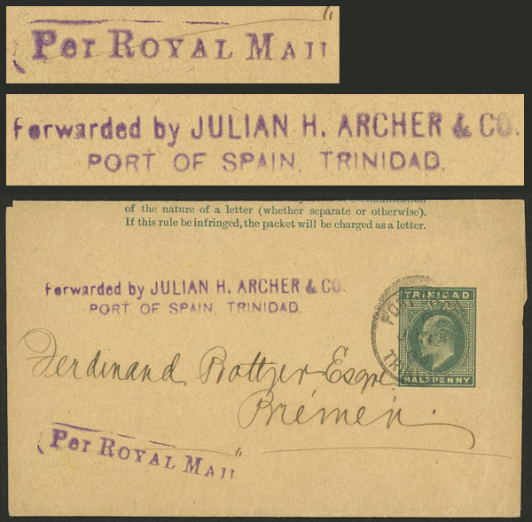 Lot 308 - trinidad postal history -  Guillermo Jalil - Philatino Auction # 2519 WORLDWIDE + ARGENTINA: Special May auction