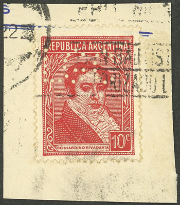 Lot 987 - Argentina perfins -  Guillermo Jalil - Philatino Auction # 2523 ARGENTINA: General auction with material of all periods, including rarities