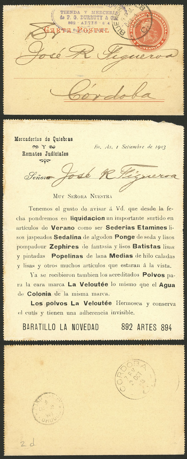 Lot 1009 - Argentina Postal stationery - Guillermo Jalil - Philatino Auction # 2523 ARGENTINA: General auction with material of all periods, including rarities Lot 1009 - Argentina Postal stationery - Guillermo Jalil - Philatino Auction # 2523 ARGENTINA: General auction with material of all periods, including rarities