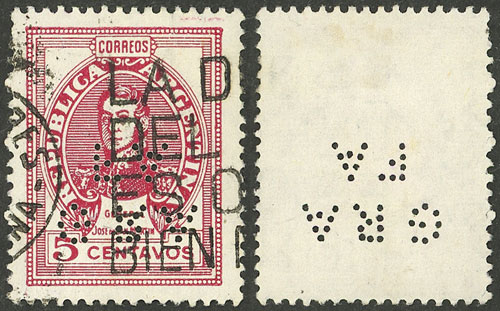Lot 967 - Argentina perfins -  Guillermo Jalil - Philatino Auction # 2527 ARGENTINA: General auction with material of all periods, including rarities