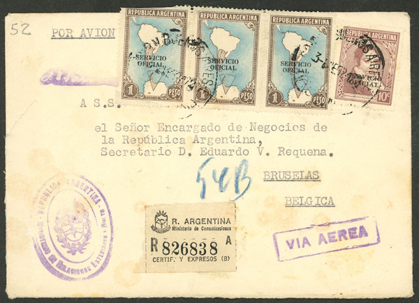 Lot 933 - Argentina official stamps - postal history -  Guillermo Jalil - Philatino Auction # 2527 ARGENTINA: General auction with material of all periods, including rarities