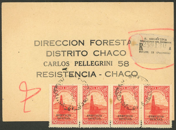 Lot 931 - Argentina official stamps - postal history -  Guillermo Jalil - Philatino Auction # 2527 ARGENTINA: General auction with material of all periods, including rarities