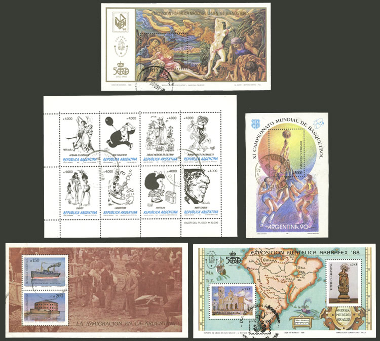 Lot 729 - Argentina souvenir sheets -  Guillermo Jalil - Philatino Auction # 2538 ARGENTINA: “Clearance” auction with very low starts and many interesting lots!