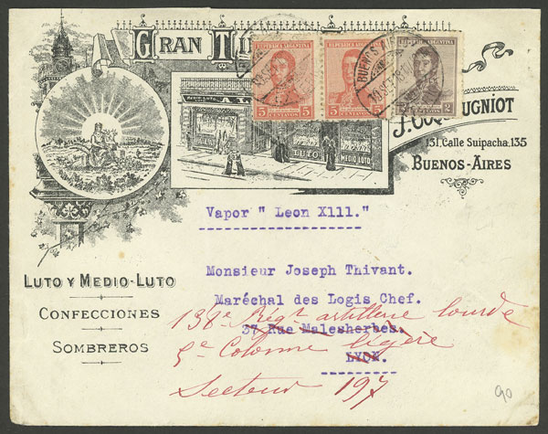 Lot 1125 - Argentina postal history -  Guillermo Jalil - Philatino Auction # 2605 ARGENTINA: Very good selection of interesting lots with very low prices!