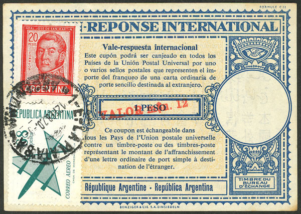 Lot 1078 - Argentina IRC - Guillermo Jalil - Philatino Auction # 2618 ARGENTINA: General auction with very low starts, including many rarities! Lot 1078 - Argentina IRC - Guillermo Jalil - Philatino Auction # 2618 ARGENTINA: General auction with very low starts, including many rarities!