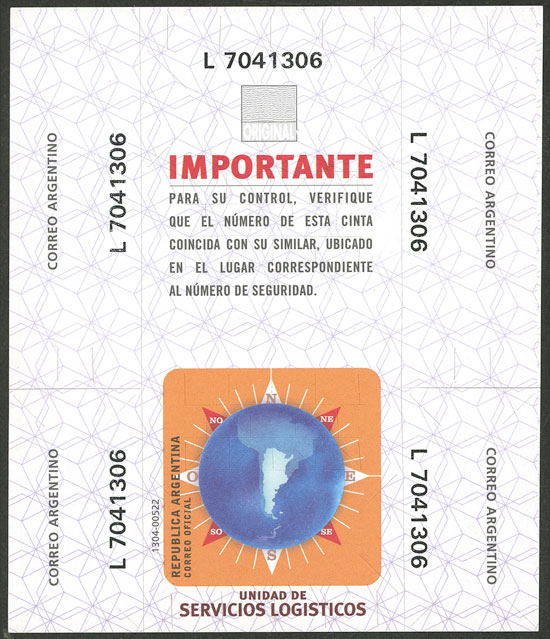 Lot 938 - Argentina parcel post seals -  Guillermo Jalil - Philatino Auction # 2621 ARGENTINA: General auction with very low starts!